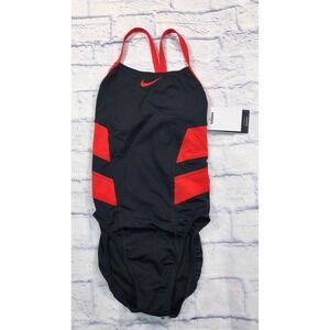 Nike Swimsuit WOMENS SIZE 32 Vex Racerback One Piece Colorblock Black Red Swim